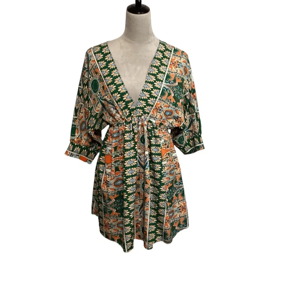 Kare and Kate Dress Mini Dolman Bohemian Festival Deep V-Neck Women’s SZ S NWT